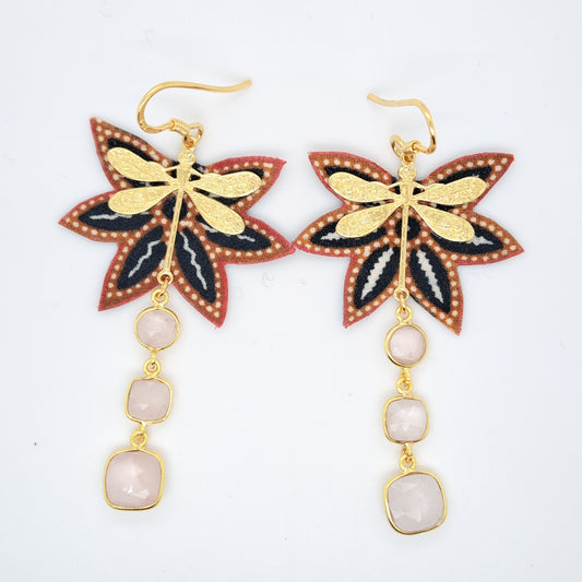 Libellule en fête III - Boucles d'oreilles créoles quartz rose