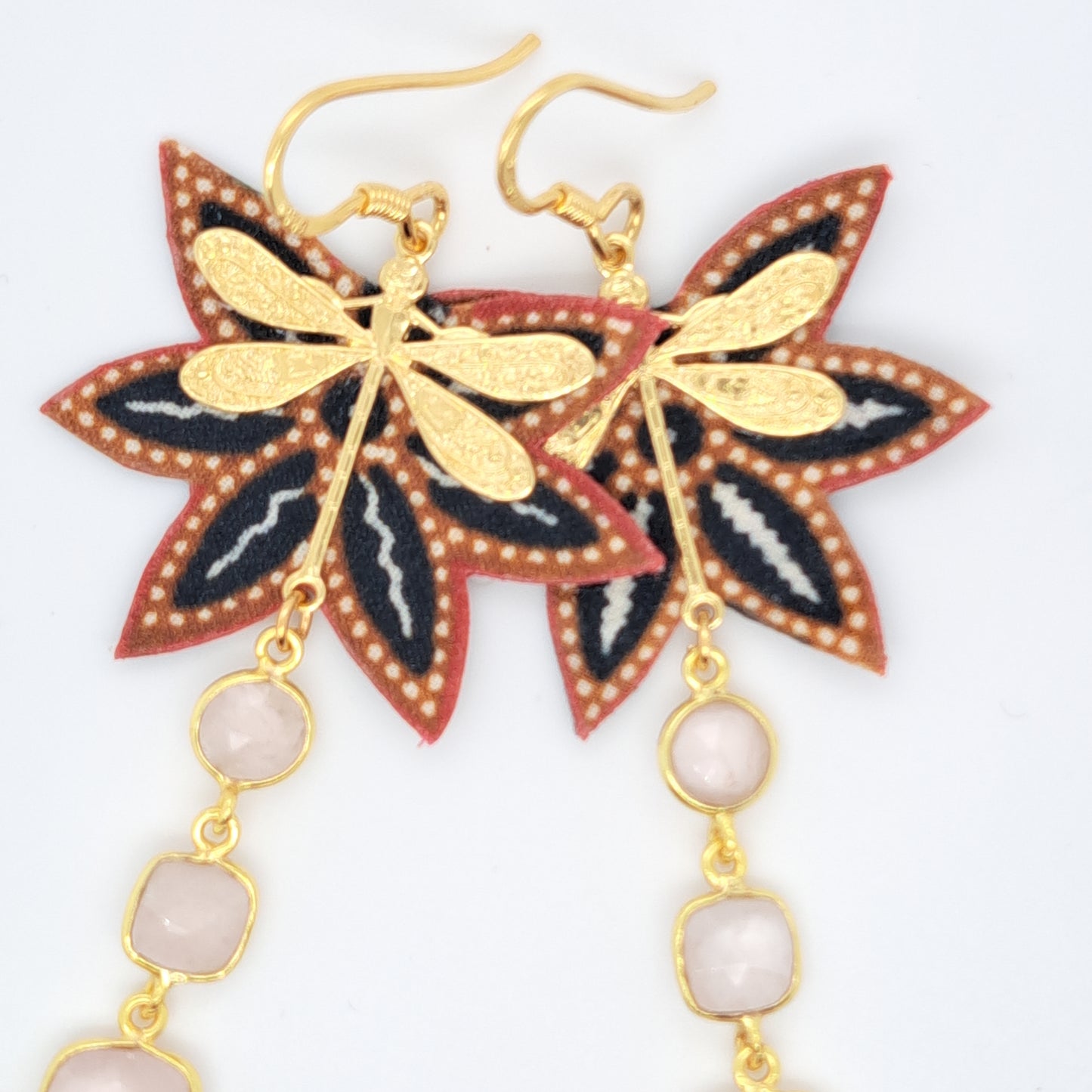 Libellule en fête III - Boucles d'oreilles créoles quartz rose