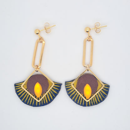 Art déco jaune  - Boucles d'oreilles pendantes