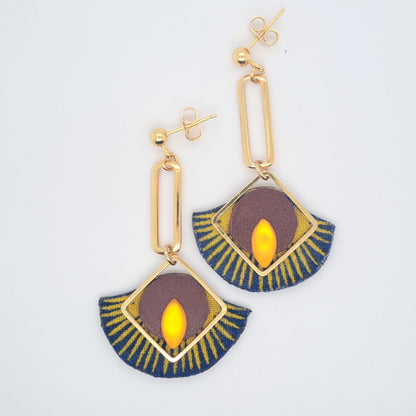 Art déco jaune  - Boucles d'oreilles pendantes