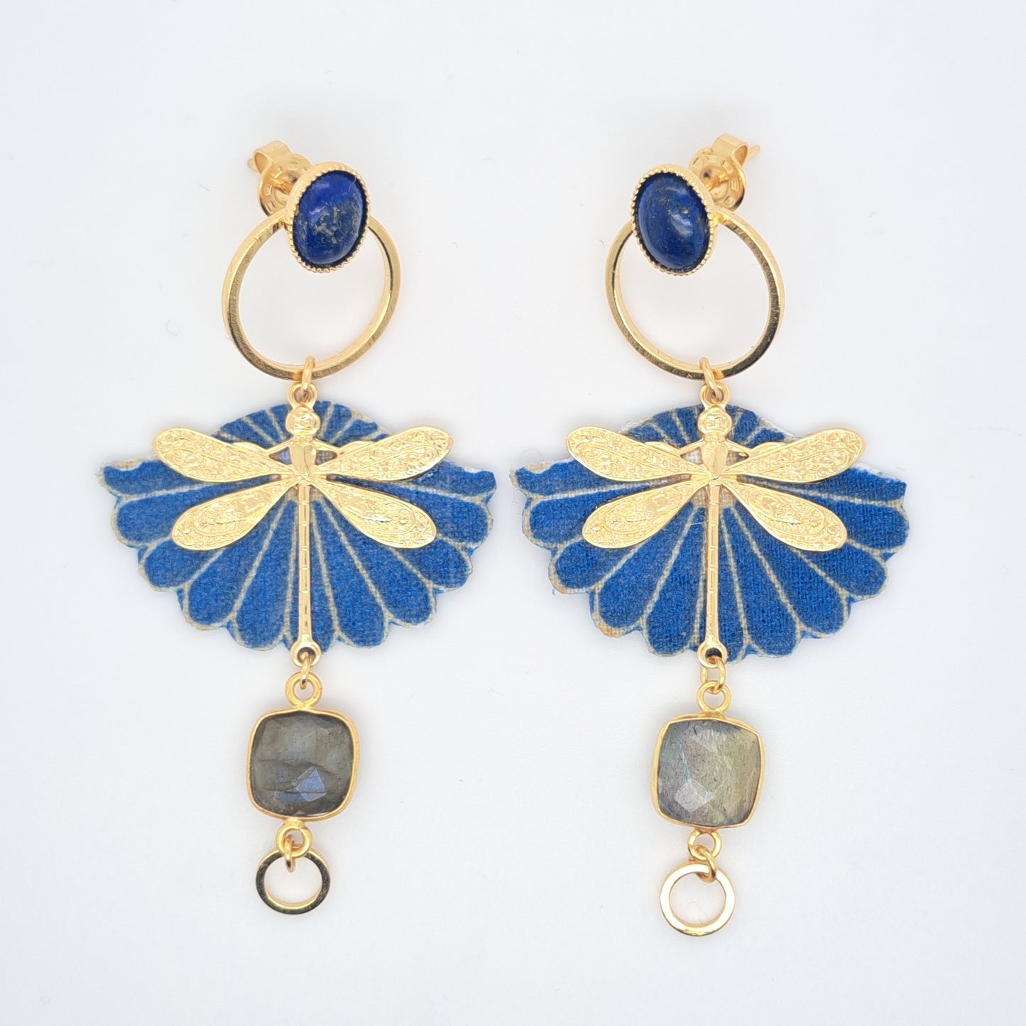 Bleu Envol des libellules - Boucles d'oreilles pendantes lapis lazuli labradorite