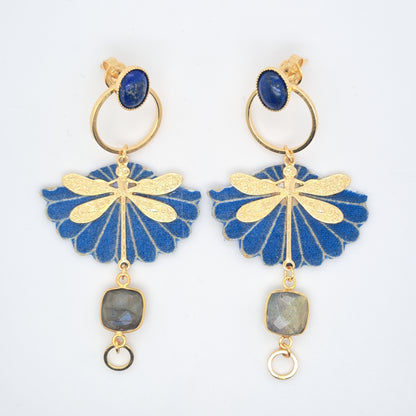 Bleu Envol des libellules - Boucles d'oreilles pendantes lapis lazuli labradorite
