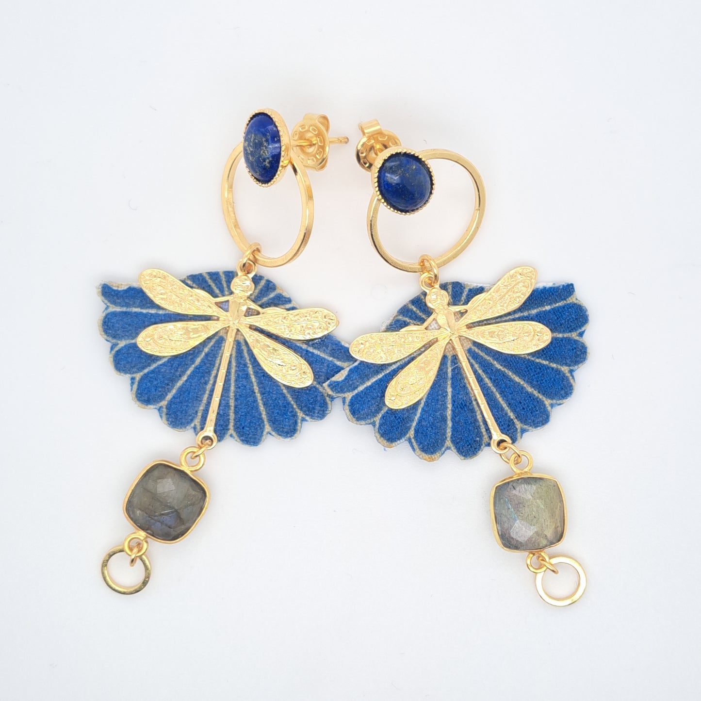 Bleu Envol des libellules - Boucles d'oreilles pendantes lapis lazuli labradorite