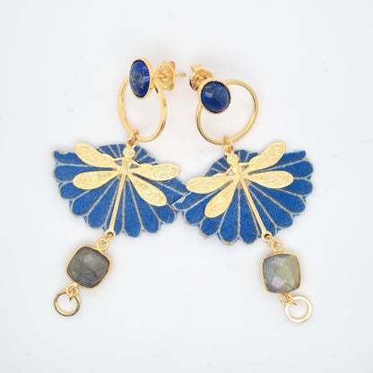 Bleu Envol des libellules - Boucles d'oreilles pendantes lapis lazuli labradorite