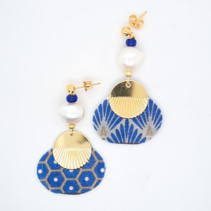 هوي آن - أقراط متدلية من القماش الأزرق