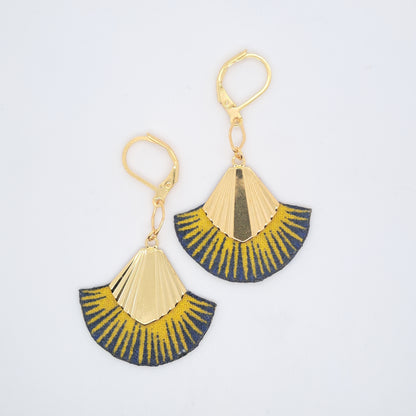 Art déco jaune Palm beach - Boucles d'oreilles pendantes
