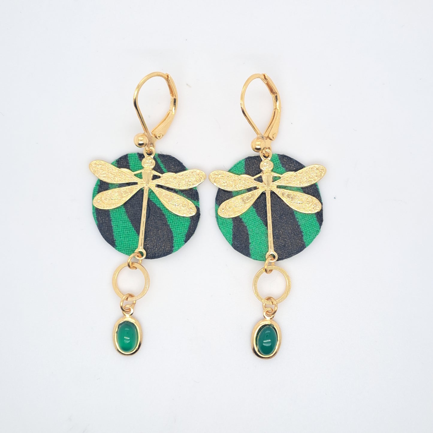 Vert envol des libellules - Boucles d'oreilles pendantes agate verte