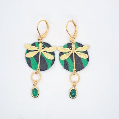 Vert envol des libellules - Boucles d'oreilles pendantes agate verte
