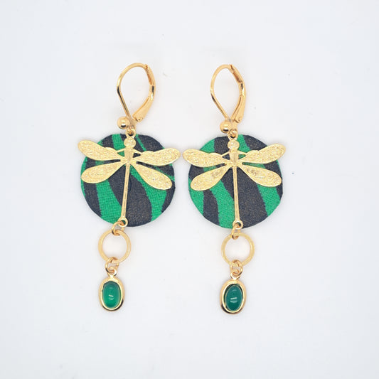 Vert envol des libellules - Boucles d'oreilles pendantes agate verte