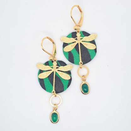 Vert envol des libellules - Boucles d'oreilles pendantes agate verte