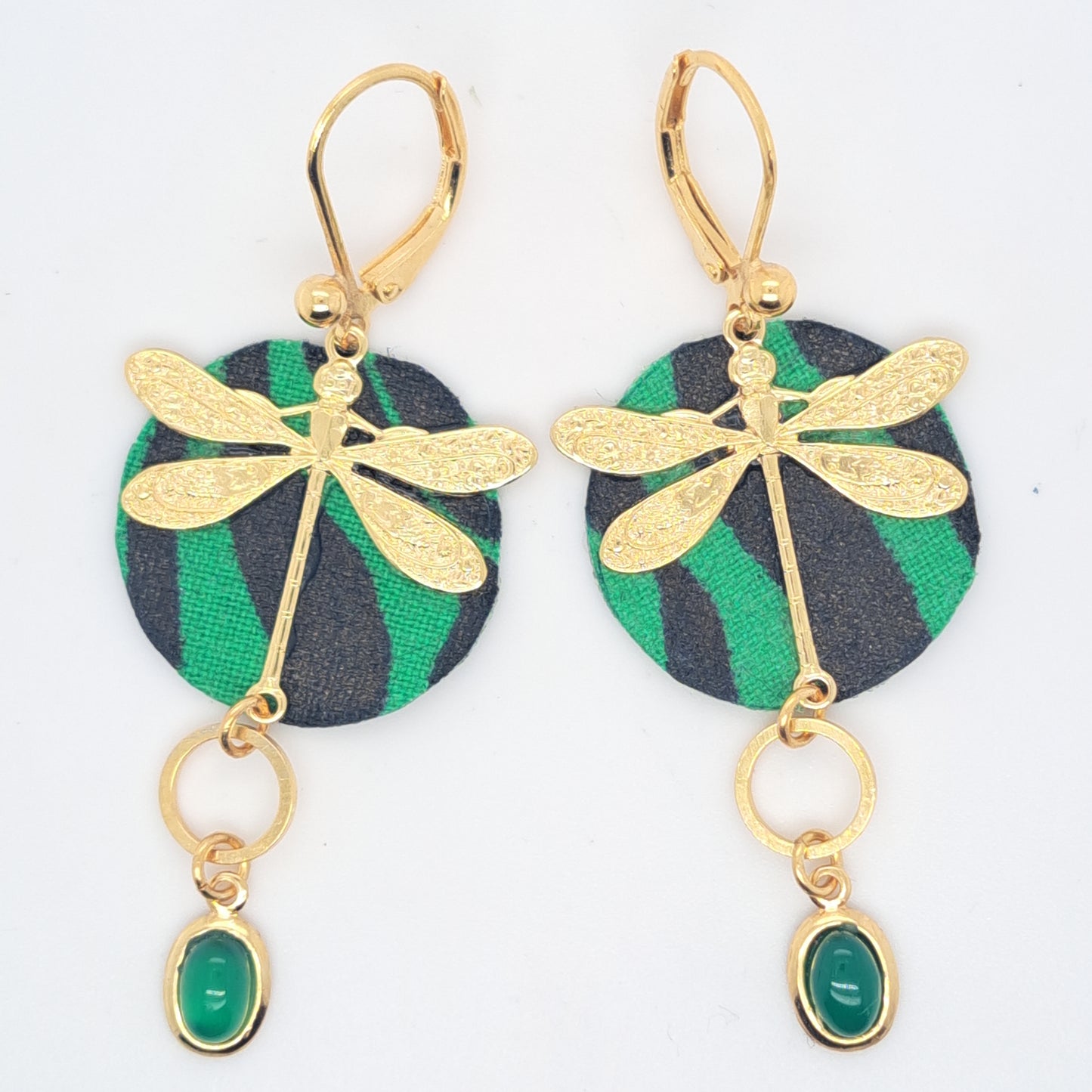 Vert envol des libellules - Boucles d'oreilles pendantes agate verte