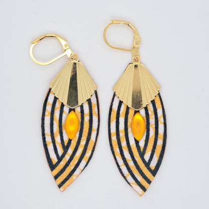 Art déco jaune Palm beach II - Boucles d'oreilles pendantes