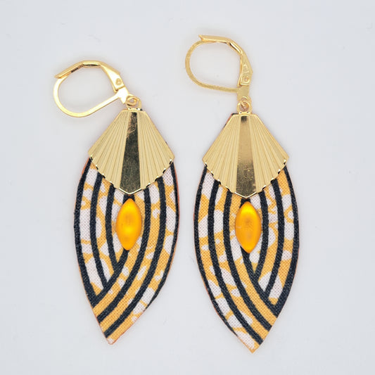 Art déco jaune Palm beach II - Boucles d'oreilles pendantes