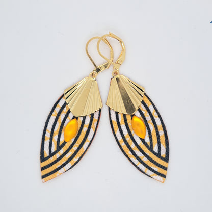 Art déco jaune Palm beach II - Boucles d'oreilles pendantes