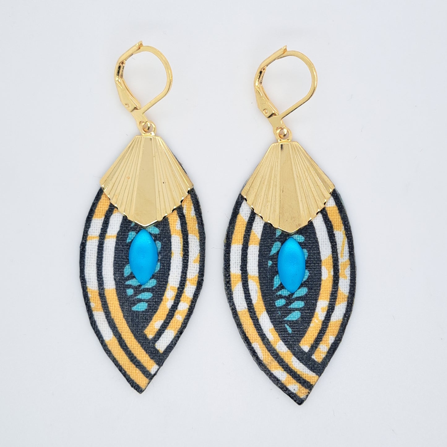 Art déco bleu Palm beach II - Boucles d'oreilles pendantes