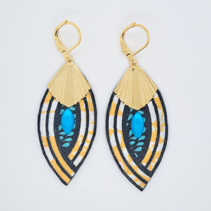 Art déco bleu Palm beach II - Boucles d'oreilles pendantes