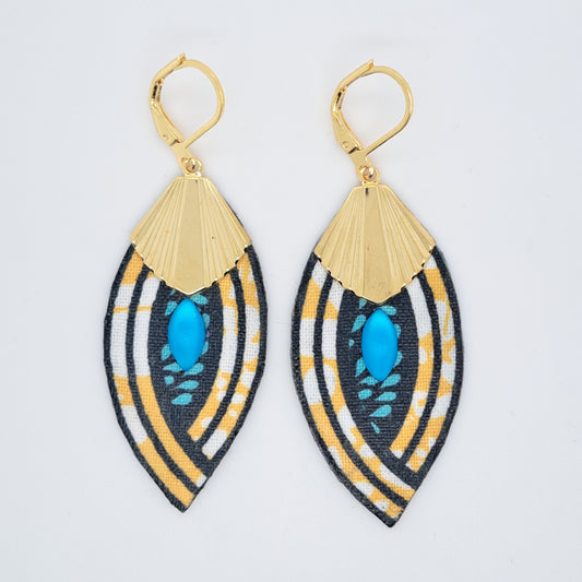 Art déco bleu Palm beach II - Boucles d'oreilles pendantes