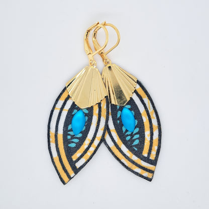 Art déco bleu Palm beach II - Boucles d'oreilles pendantes