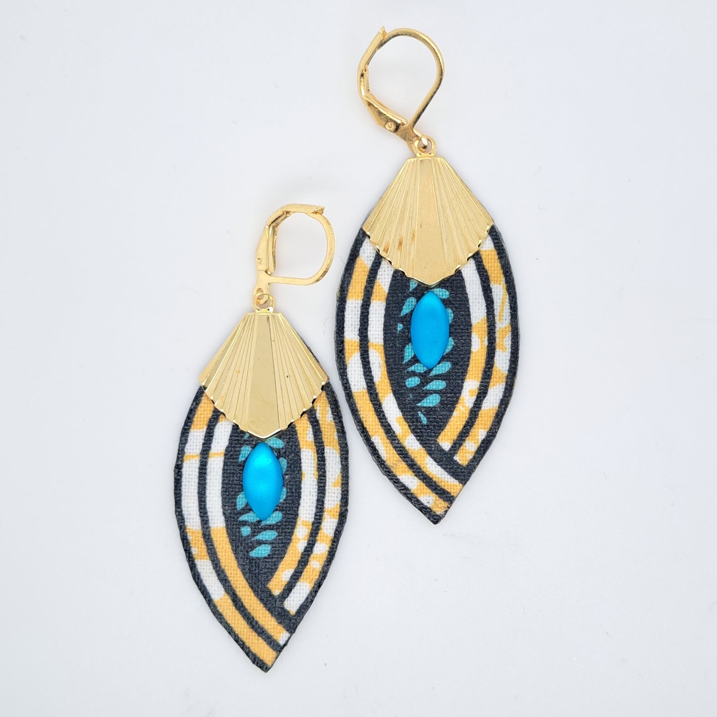 Art déco bleu Palm beach II - Boucles d'oreilles pendantes