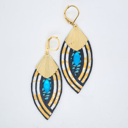 Art déco bleu Palm beach II - Boucles d'oreilles pendantes