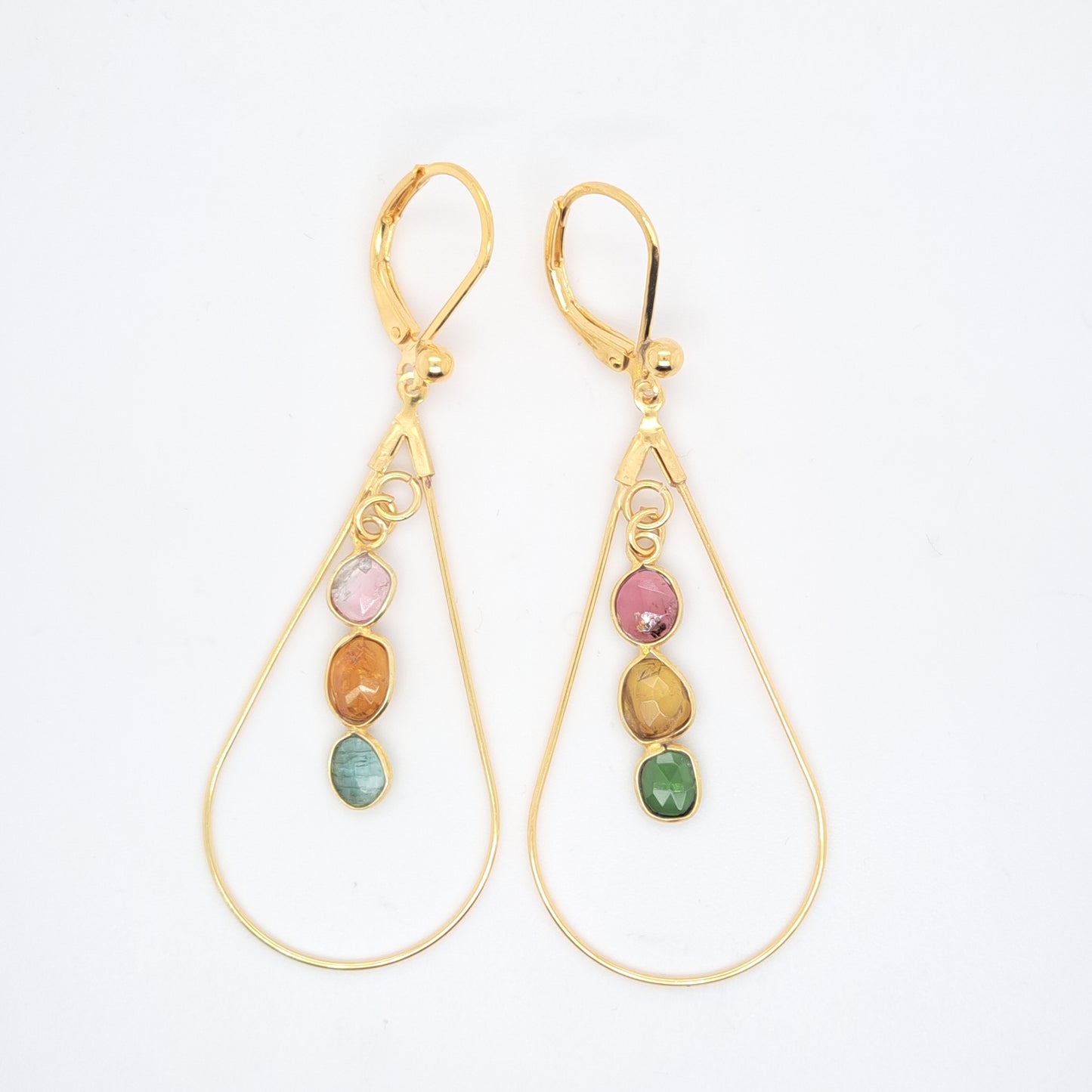 Indian sweetness - Gold-plated tourmaline drop hoop earrings