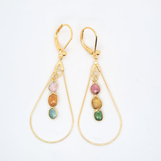 Douceur indienne - Boucles d’oreilles créoles gouttes tourmaline