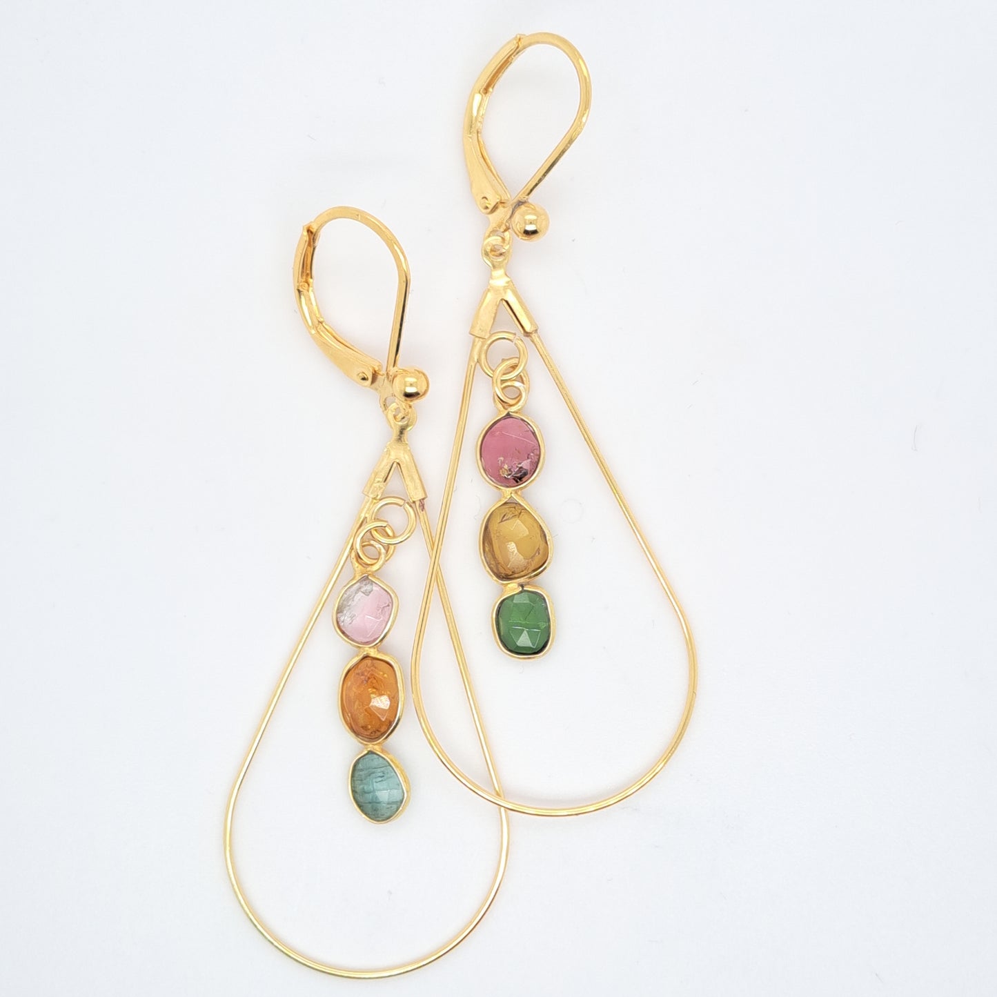 Indian sweetness - Gold-plated tourmaline drop hoop earrings