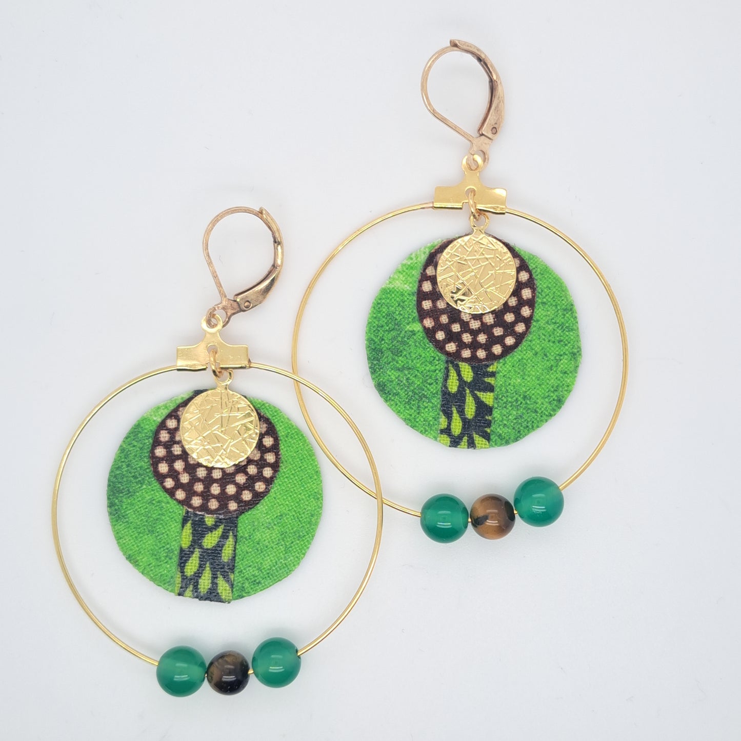 Vert Taman Negara - Boucles d'oreilles créoles agate oeil de tigre agate verte