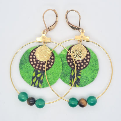 Vert Taman Negara - Boucles d'oreilles créoles agate oeil de tigre agate verte