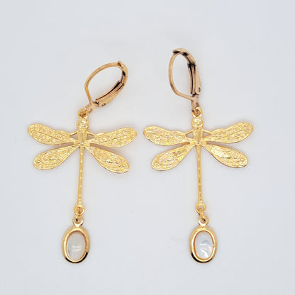 Libellule - Boucles d'oreilles pendantes nacre