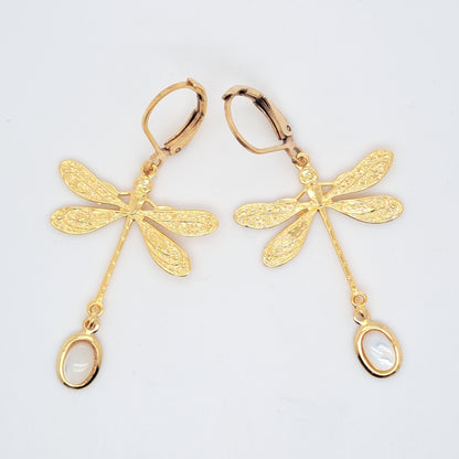 Libellule - Boucles d'oreilles pendantes nacre