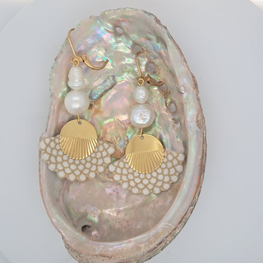 Blanche Marie Galante - Boucles d'oreilles nacre et perle d'eau douce