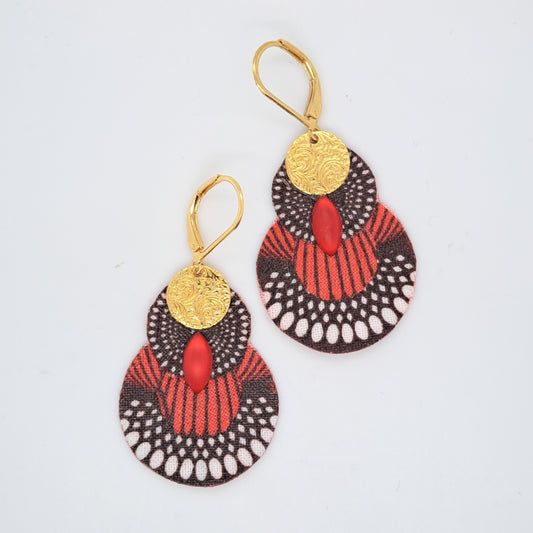 Rouge Kogi III- Boucles d'oreilles pendantes créoles gouttes