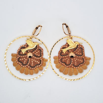 Bali batik III - Boucles d'oreilles pendantes colibri