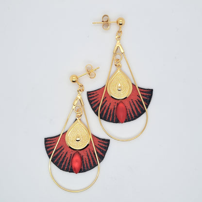 India - Red fabric drop earrings