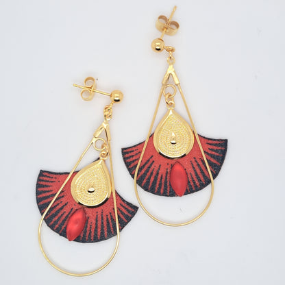 India - Red fabric drop earrings