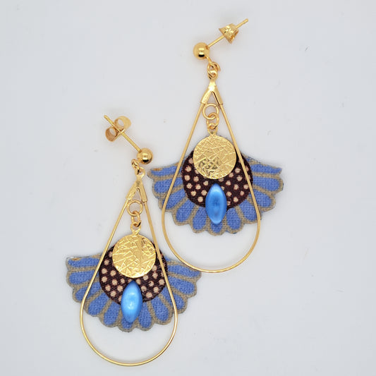 Bleu Gingko - Boucles d'oreilles pendantes créoles gouttes