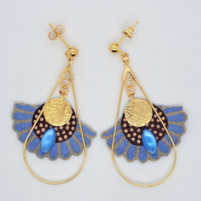 Bleu Gingko - Boucles d'oreilles pendantes créoles gouttes