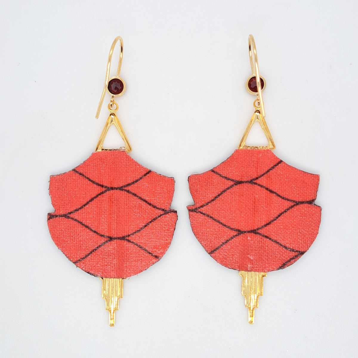Cleopatra - Red Garnet Gold Plated Drop Earrings